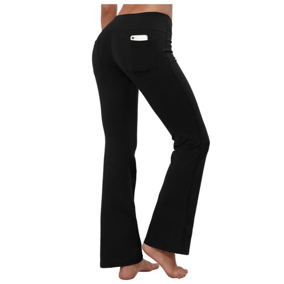 High Waisted Black Flare Yoga Pants  with back Pockets Size XL - Picture 2 of 9